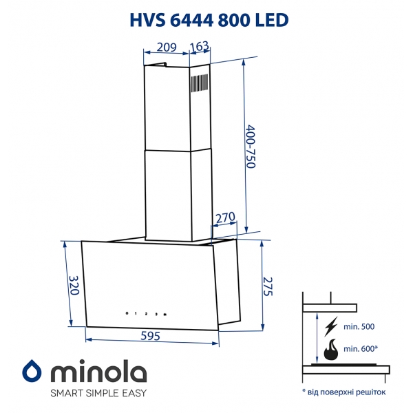 Minola HVS 6444 BL 800 LED Габаритні розміри