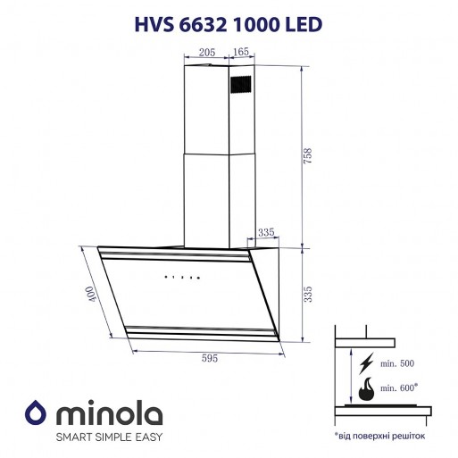 Minola HVS 6632 BL 1000 LED Габаритні розміри