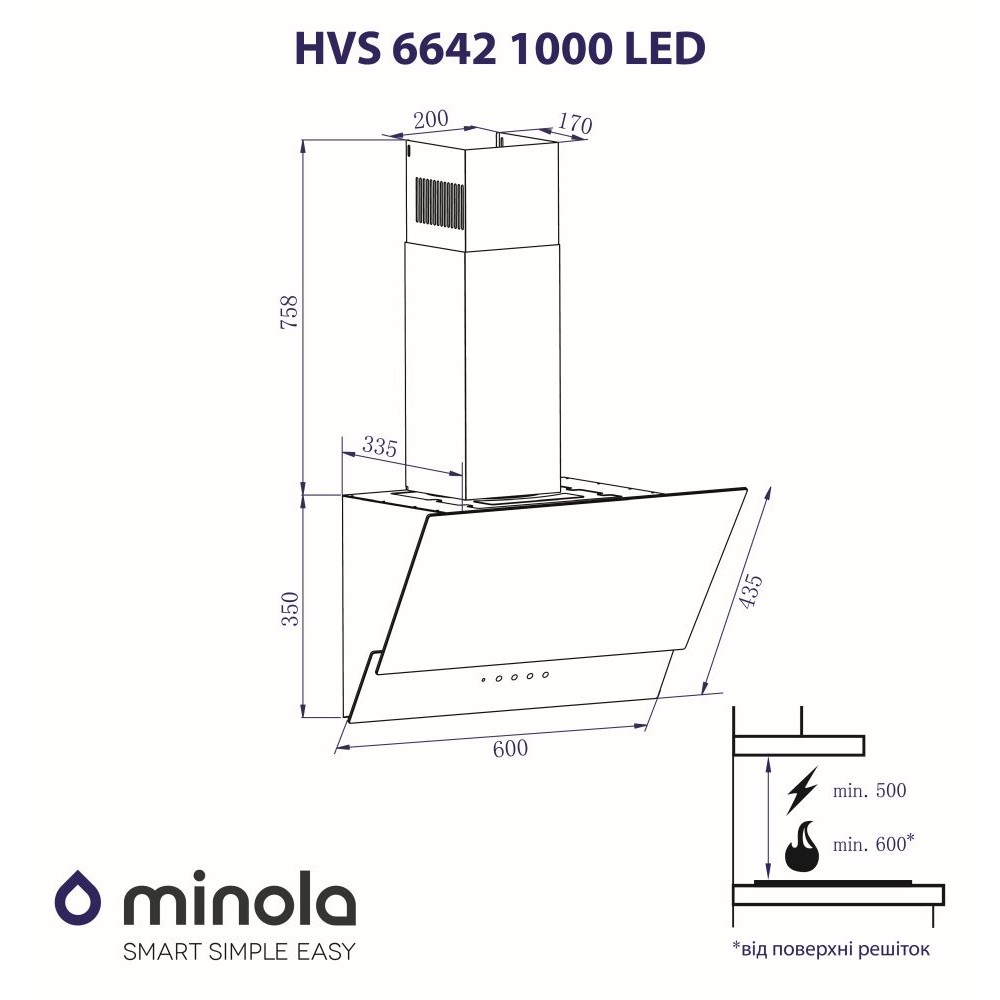 Minola HVS 6642 WH 1000 LED Габаритные размеры