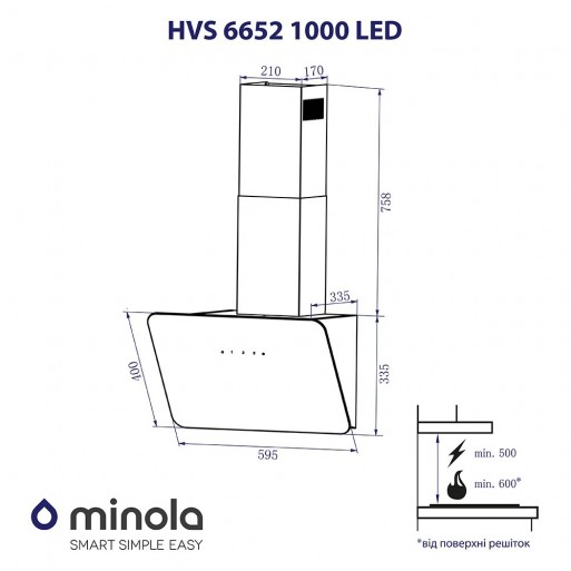 Minola HVS 6652 BL 1000 LED Габаритні розміри