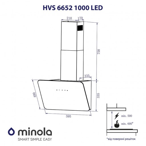 Minola HVS 6652 WH 1000 LED Габаритні розміри