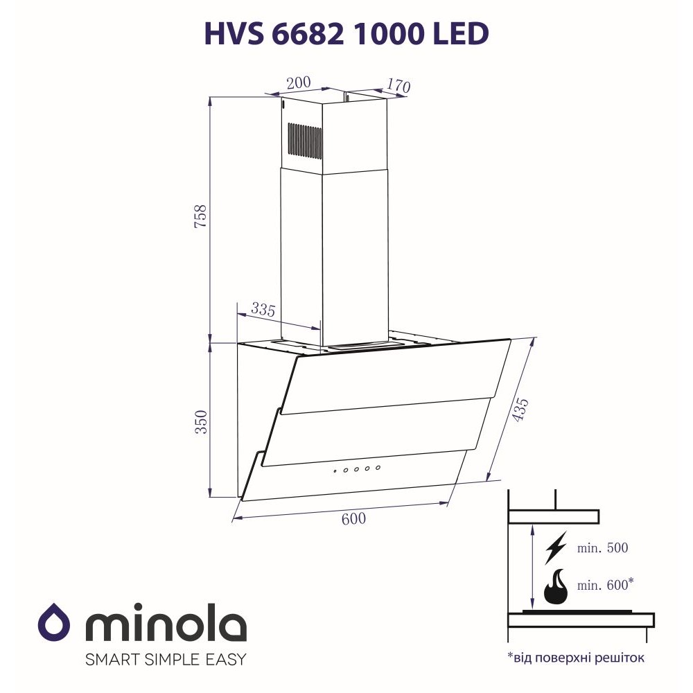 Minola HVS 6682 BL 1000 LED Габаритные размеры
