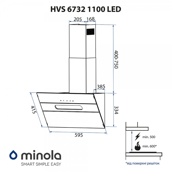 Minola HVS 6732 BL 1100 LED Габаритні розміри