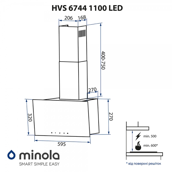 Minola HVS 6744 WH 1100 LED Габаритные размеры