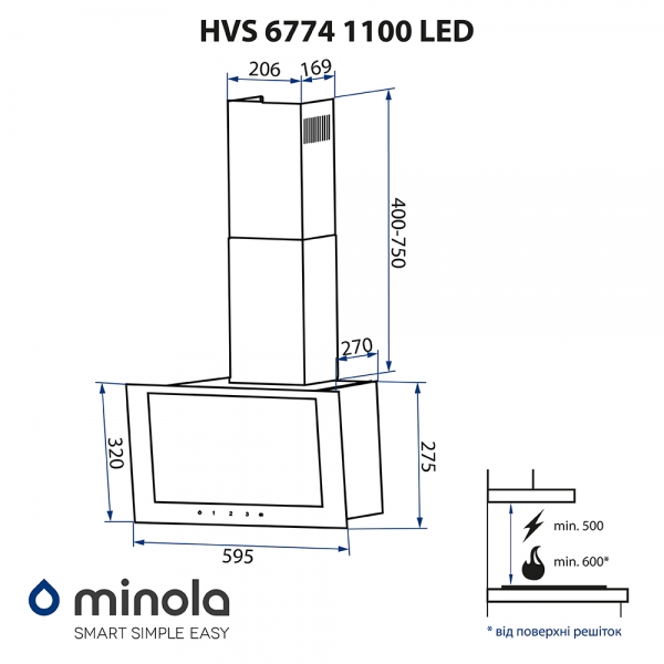 Minola HVS 6774 BL 1100 LED Габаритні розміри