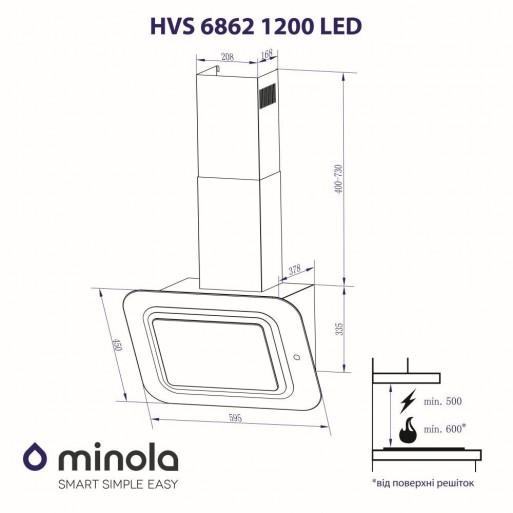 Minola HVS 6862 BL/I 1200 LED Габаритные размеры