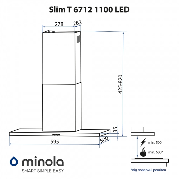 Minola Slim T 6712 I 1100 LED Габаритные размеры