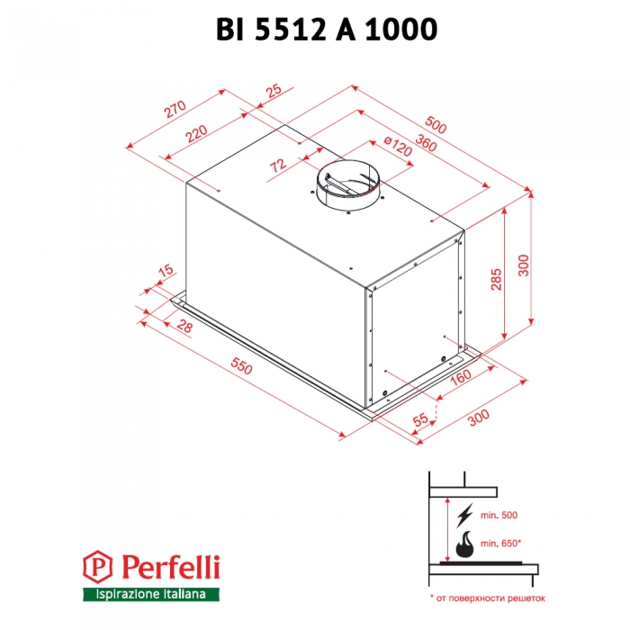 Perfelli BI 5512 A 1000 I LED Габаритные размеры