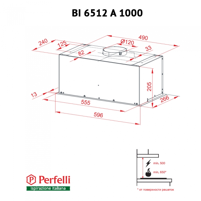 Perfelli BI 6512 A 1000 W LED Габаритные размеры