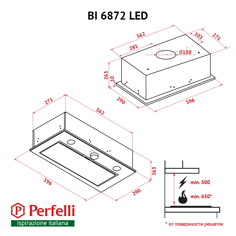 Perfelli BI 6872 I LED Габаритні розміри