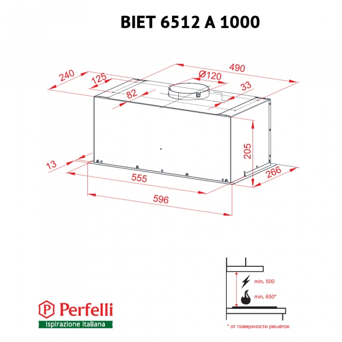 Perfelli BIET 6512 A 1000 BL LED Габаритні розміри