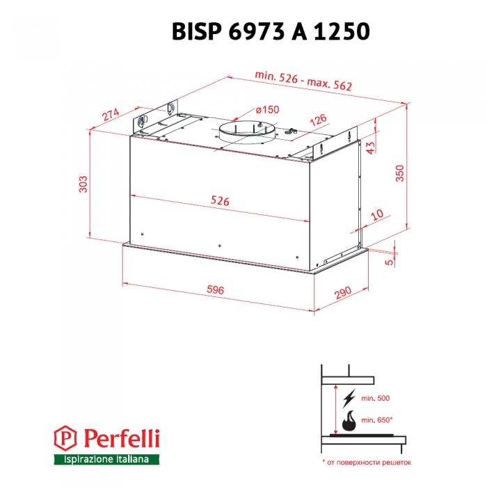 Perfelli BISP 6973 A 1250 IV LED Strip Габаритные размеры