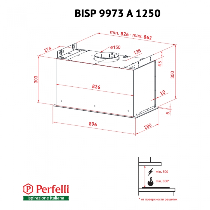Perfelli BISP 9973 A 1250 BL LED Strip Габаритные размеры
