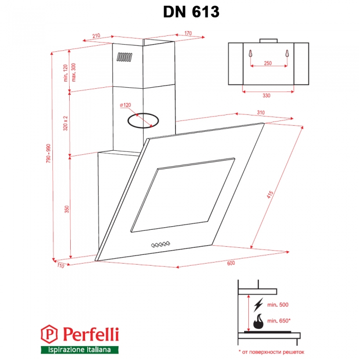 Perfelli DN 613 BL Габаритні розміри