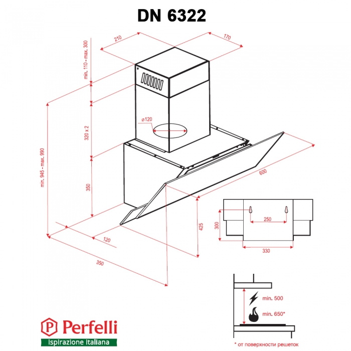 Perfelli DN 6322 W LED Габаритные размеры