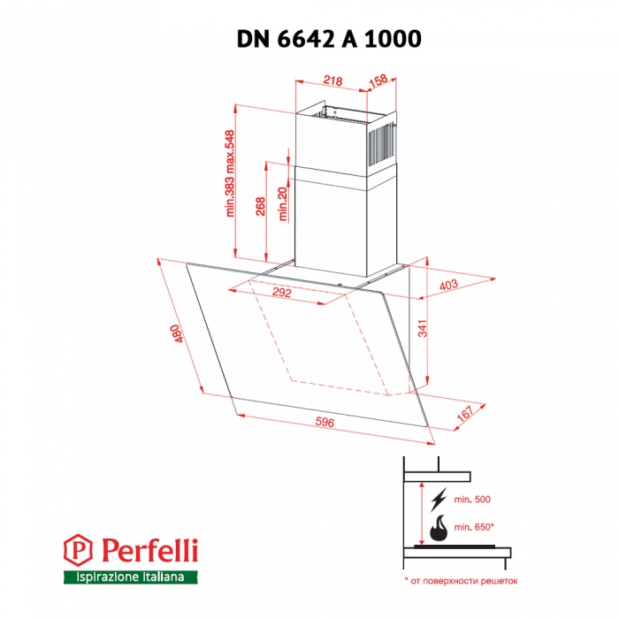 Perfelli DN 6642 A 1000 BL LED Габаритні розміри