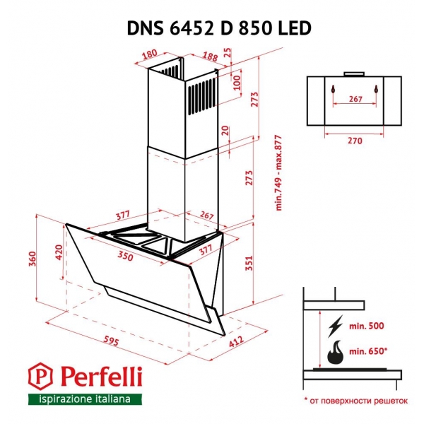 Perfelli DNS 6452 D 850 BL LED Габаритные размеры