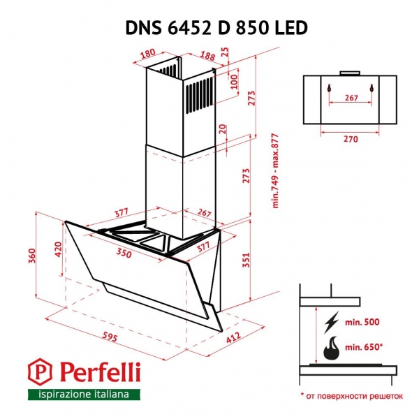 Perfelli DNS 6452 D 850 BL LED Габаритні розміри