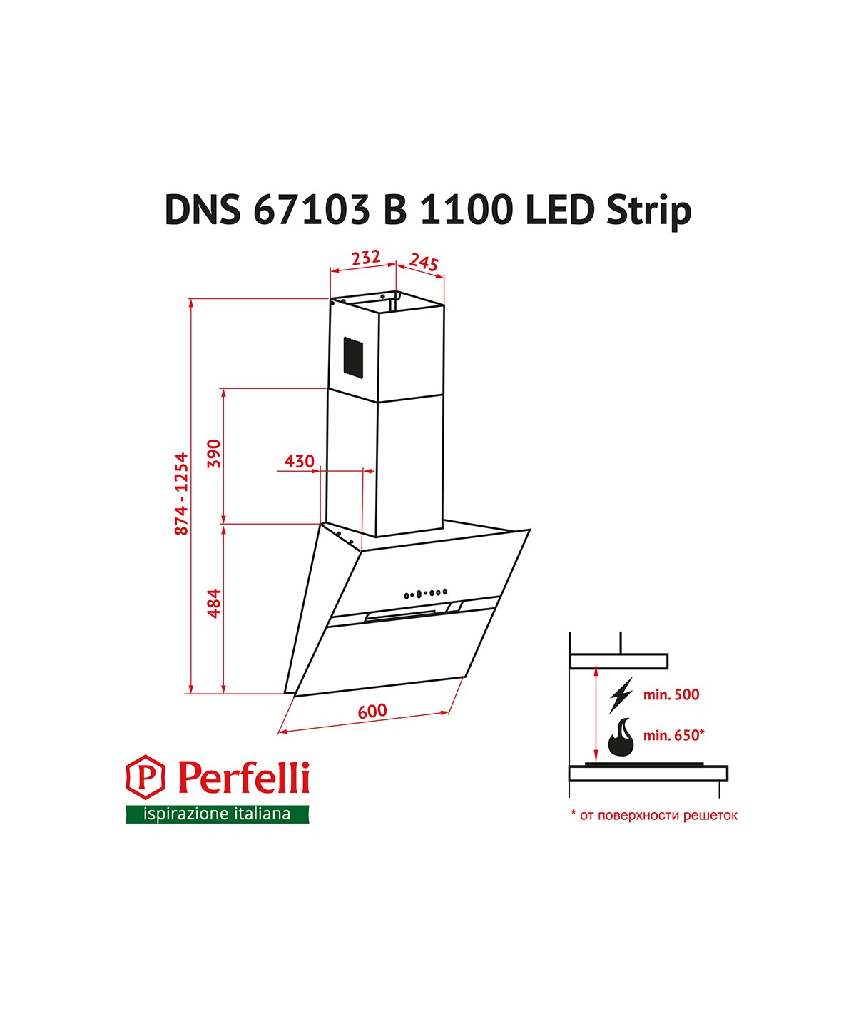 Perfelli DNS 67103 B 1100 BL LED Strip Габаритные размеры