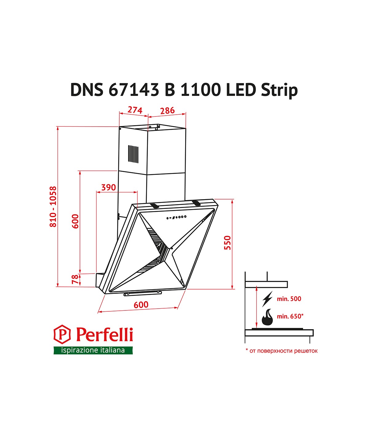 Perfelli DNS 67143 B 1100 BL LED Strip Габаритні розміри