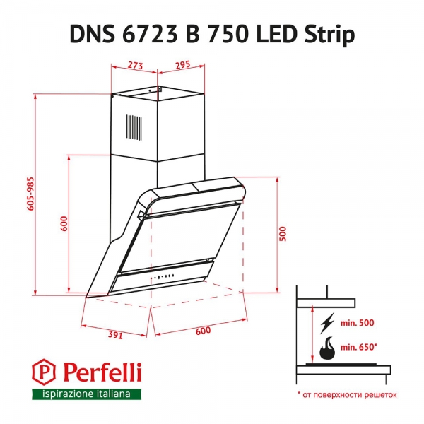 Perfelli DNS 6723 B 1100 BL LED Strip Габаритні розміри