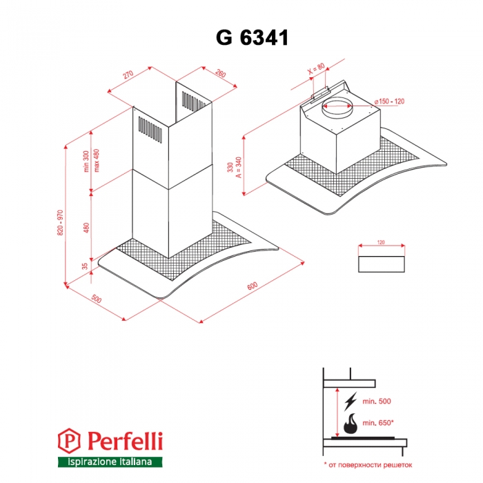 Perfelli G 6341 I Габаритные размеры