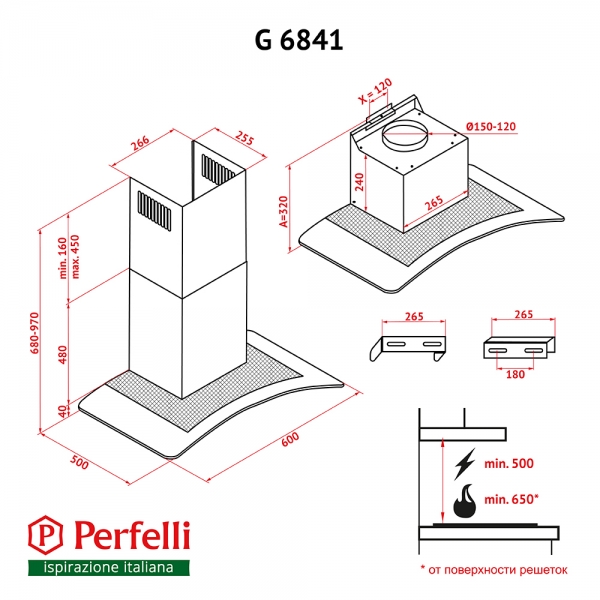 Perfelli G 6841 W Габаритные размеры