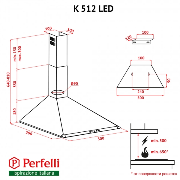 Perfelli K 512 IV LED Габаритные размеры