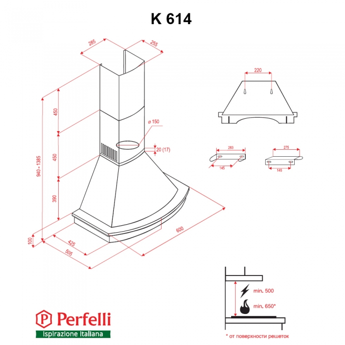 Perfelli K 614 Ivory Country LED Габаритные размеры