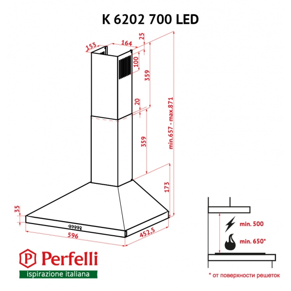 Perfelli K 6202 SG 700 LED Габаритные размеры