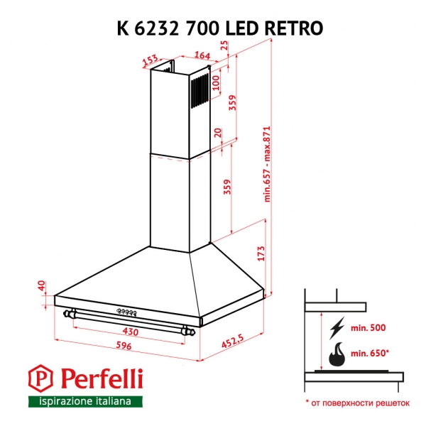 Perfelli K 6232 BL 700 LED RETRO Габаритные размеры