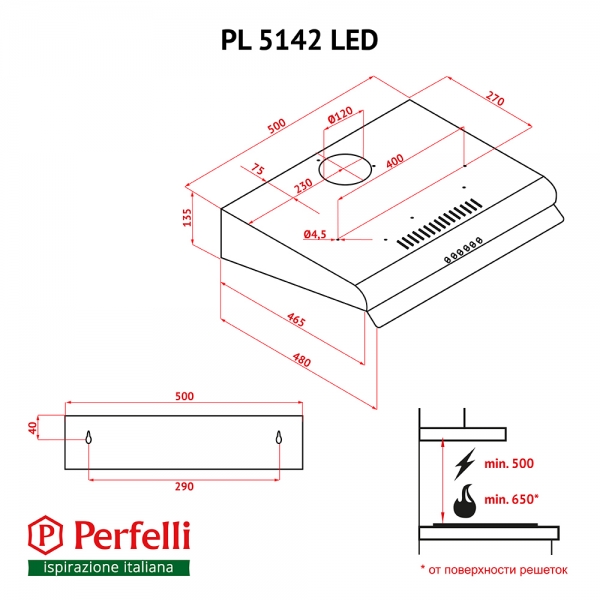 Perfelli PL 5142 BL LED Габаритные размеры