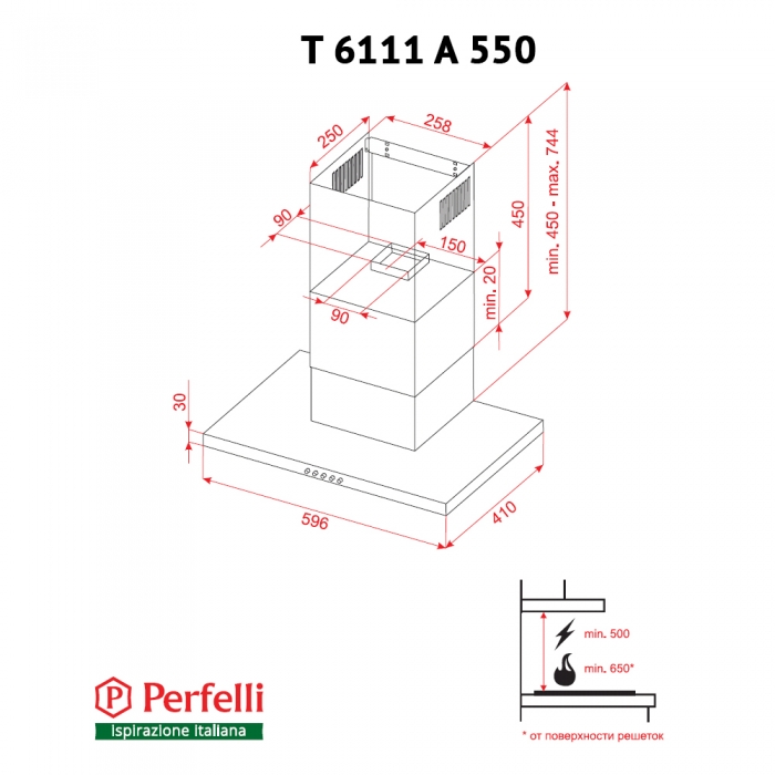 Perfelli T 6111 A 550 BL Габаритні розміри