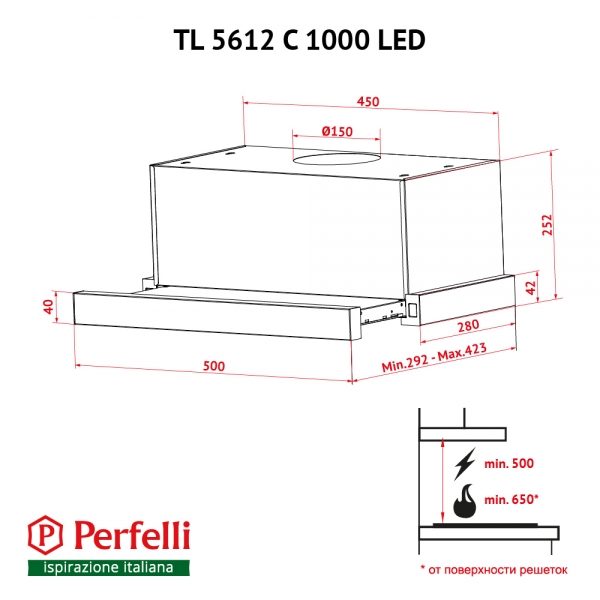Perfelli TL 5612 C WH 1000 LED Габаритные размеры