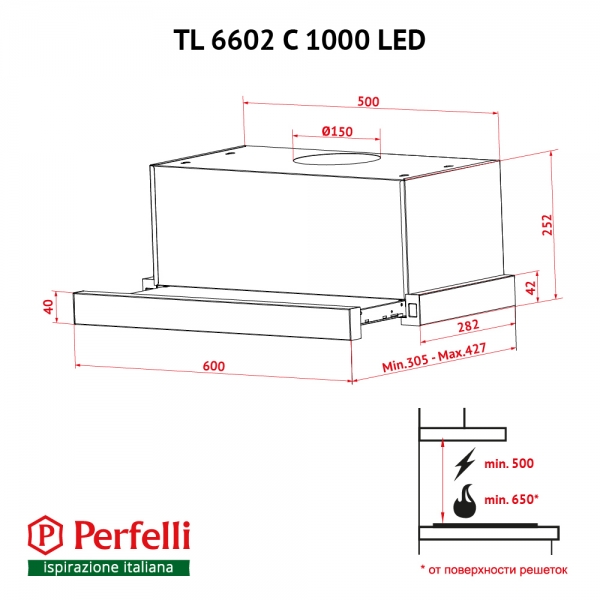 Perfelli TL 6602 C S/I 1000 LED Габаритні розміри