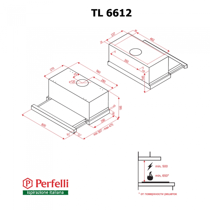 Perfelli TL 6612 BL LED Габаритні розміри