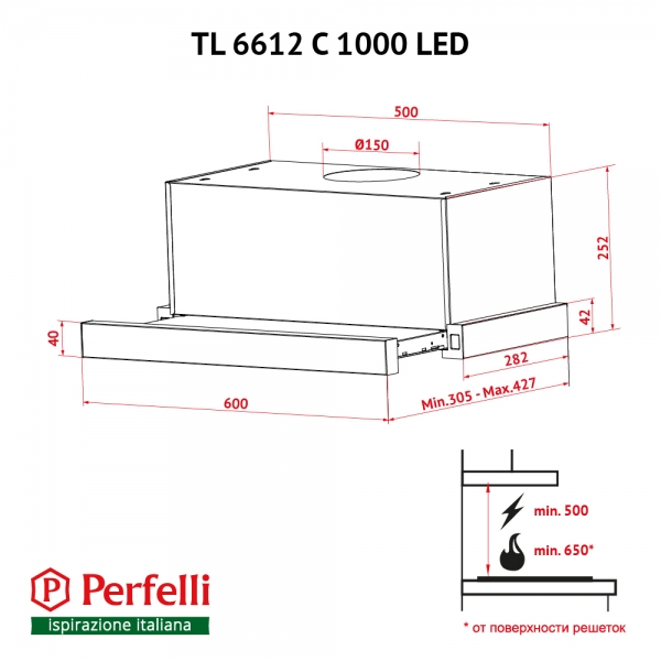 Perfelli TL 6612 C IV 1000 LED Габаритні розміри