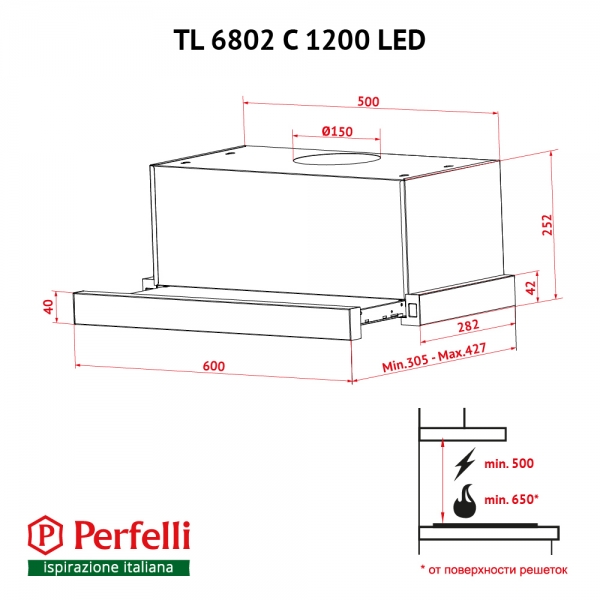 Perfelli TL 6802 C S/I 1200 LED Габаритні розміри