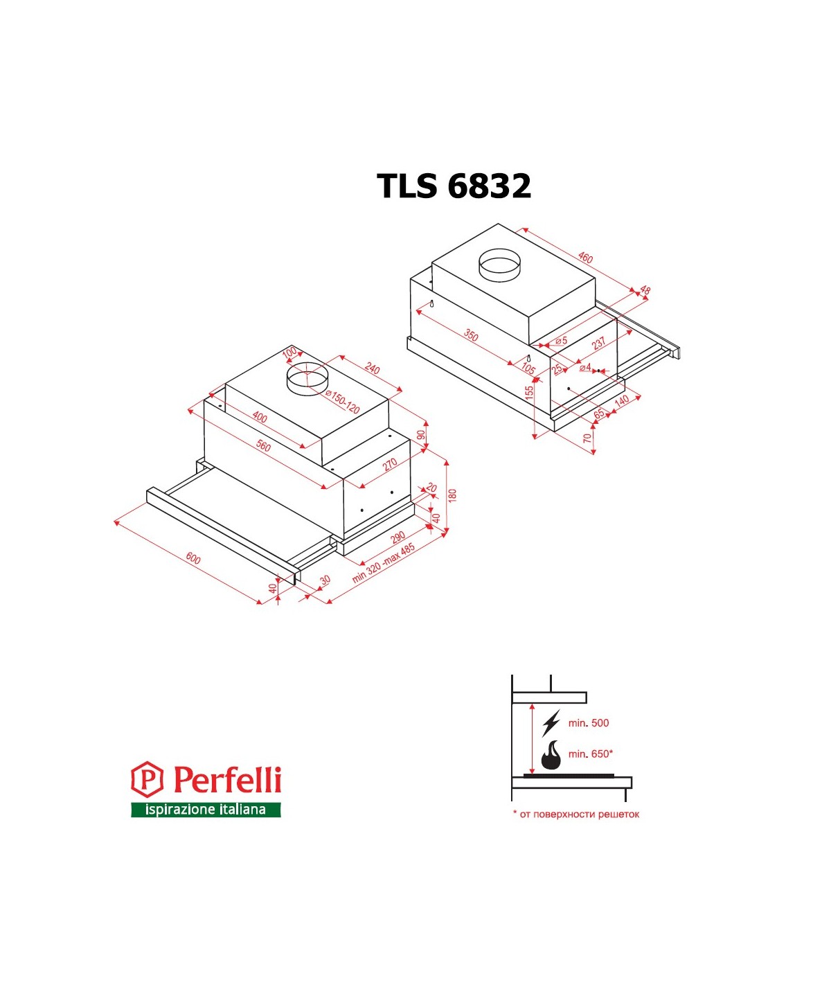 Perfelli TLS 6832 W LED Габаритні розміри
