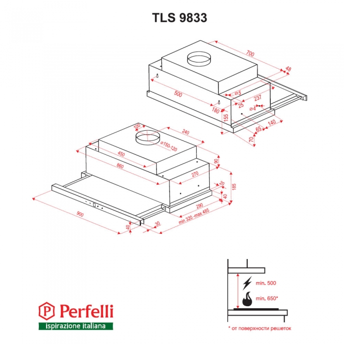 Perfelli TLS 9833 W LED Strip Габаритные размеры