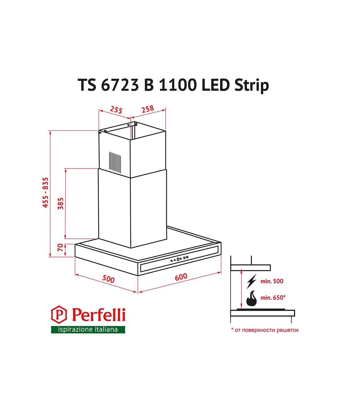 Perfelli TS 6723 B 1100 I/BL LED Strip Габаритные размеры
