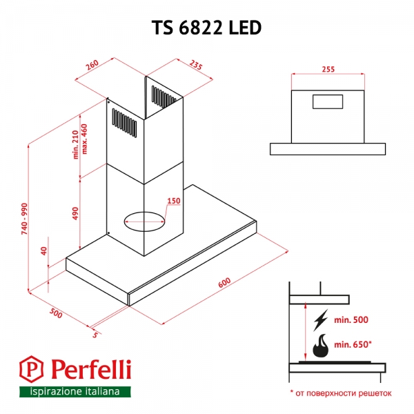 Perfelli TS 6822 I/BL LED Габаритные размеры