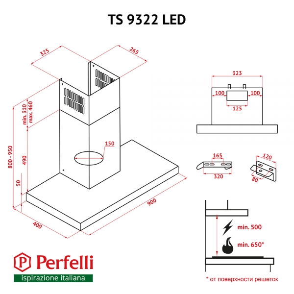 Perfelli TS 9322 I/BL LED Габаритные размеры
