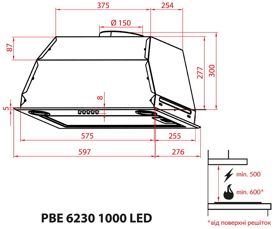 Weilor PBE 6230 SS 1000 LED Габаритні розміри