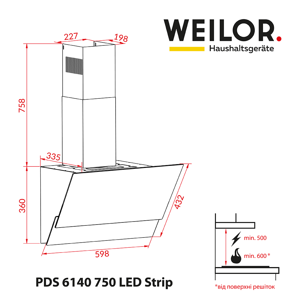 Weilor PDS 6140 WH 750 LED Strip Габаритні розміри