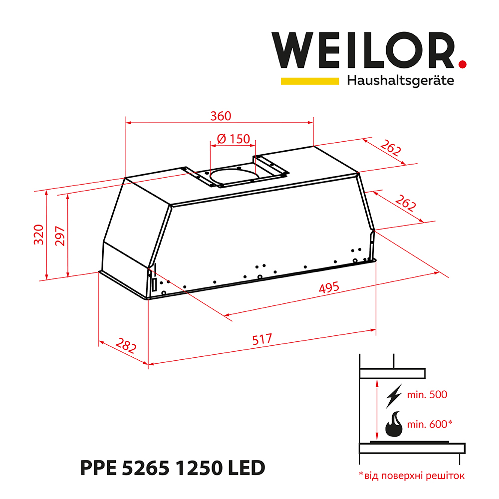 Weilor PPE 5265 SS 1250 LED Габаритные размеры