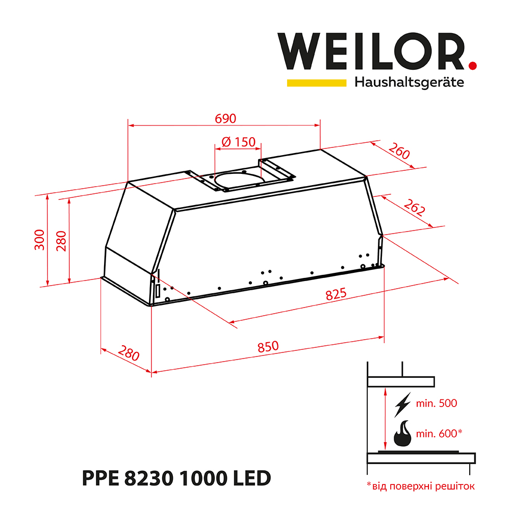Weilor PPE 8230 SS 1000 LED Габаритные размеры