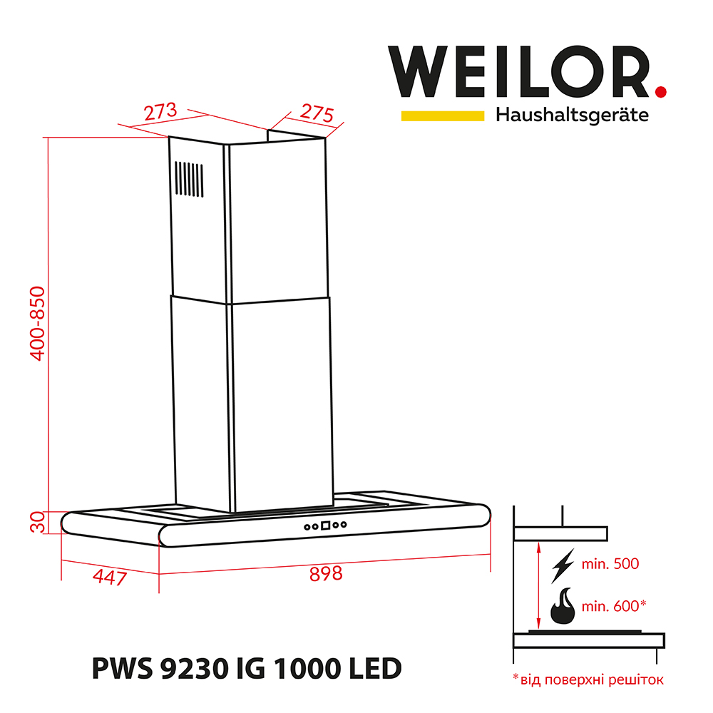 Weilor PWS 9230 IG 1000 LED Габаритные размеры