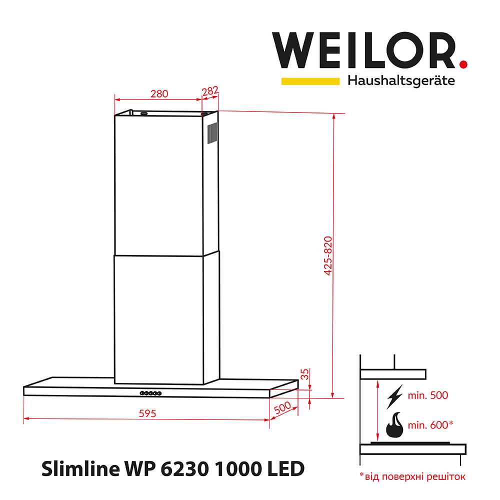 Weilor Slimline WP 6230 SS 1000 LED Габаритные размеры
