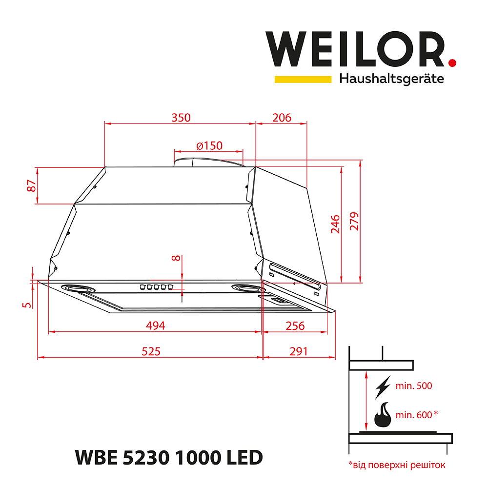 Weilor WBE 5230 BL 1000 LED Габаритные размеры